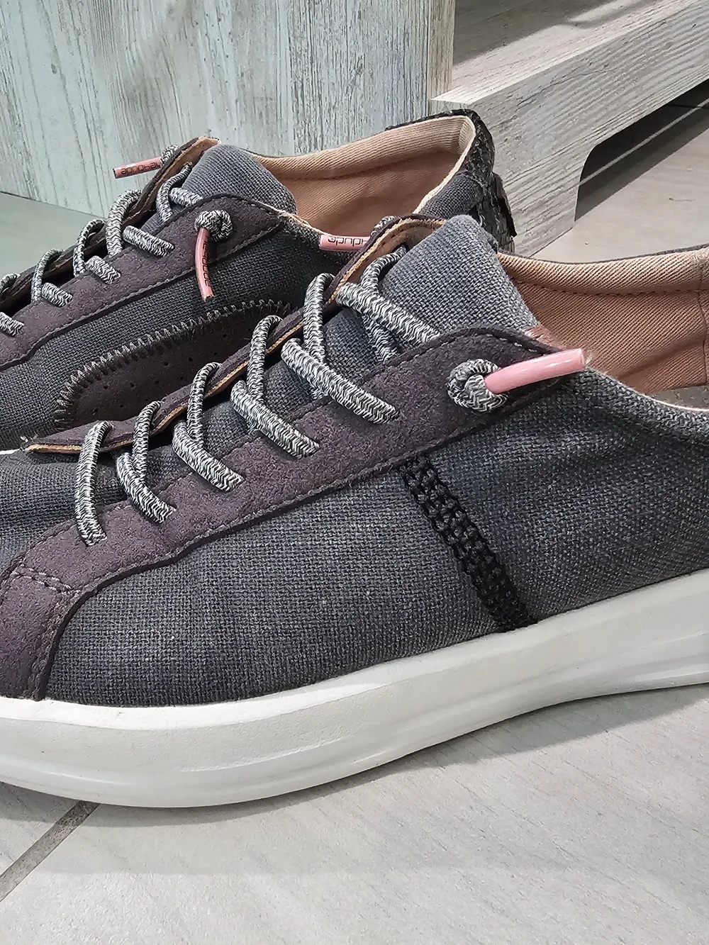 Hey Dude Womens Gray Canvas Sneakers with Pink Accents Dize 6